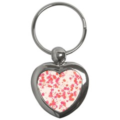Vermilion And Coral Floral Print Key Chain (heart)