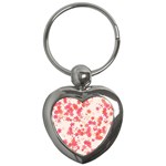 Vermilion and Coral Floral Print Key Chain (Heart) Front