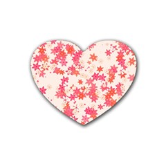 Vermilion And Coral Floral Print Rubber Coaster (heart) 