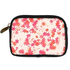 Vermilion And Coral Floral Print Digital Camera Leather Case by SpinnyChairDesigns