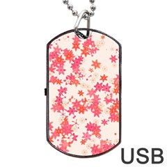 Vermilion And Coral Floral Print Dog Tag Usb Flash (two Sides) by SpinnyChairDesigns