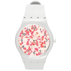 Vermilion And Coral Floral Print Round Plastic Sport Watch (m) by SpinnyChairDesigns