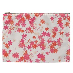 Vermilion And Coral Floral Print Cosmetic Bag (xxl) by SpinnyChairDesigns