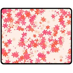 Vermilion And Coral Floral Print Double Sided Fleece Blanket (medium)  by SpinnyChairDesigns