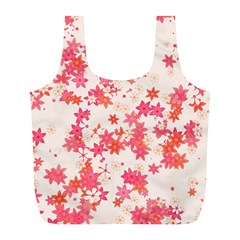 Vermilion And Coral Floral Print Full Print Recycle Bag (l) by SpinnyChairDesigns