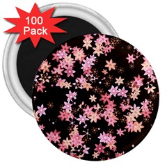 Pink Lilies on Black 3  Magnets (100 pack)