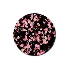 Pink Lilies on Black Rubber Coaster (Round) 