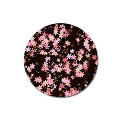 Pink Lilies on Black Magnet 3  (Round)