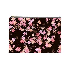 Pink Lilies on Black Cosmetic Bag (Large)