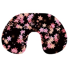 Pink Lilies on Black Travel Neck Pillow