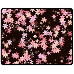 Pink Lilies On Black Double Sided Fleece Blanket (medium)  by SpinnyChairDesigns