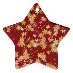 Gold And Tuscan Red Floral Print Ornament (star) by SpinnyChairDesigns