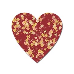 Gold And Tuscan Red Floral Print Heart Magnet by SpinnyChairDesigns