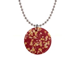 Gold And Tuscan Red Floral Print 1  Button Necklace