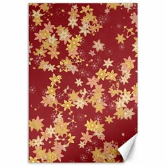 Gold And Tuscan Red Floral Print Canvas 12  X 18  by SpinnyChairDesigns