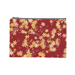 Gold And Tuscan Red Floral Print Cosmetic Bag (large)