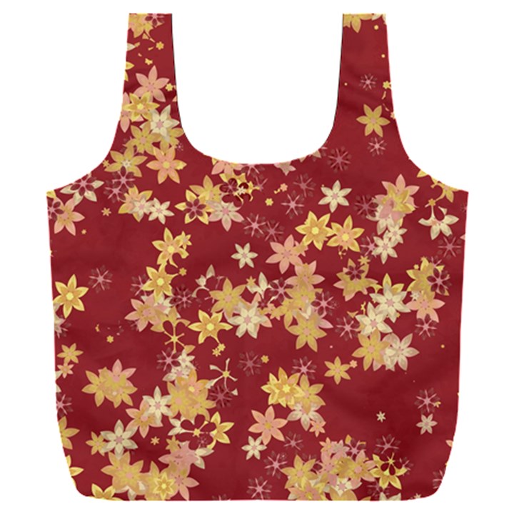 Gold and Tuscan Red Floral Print Full Print Recycle Bag (XXXL)