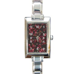 Pink Wine Floral Print Rectangle Italian Charm Watch by SpinnyChairDesigns