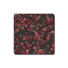 Pink Wine Floral Print Square Magnet by SpinnyChairDesigns