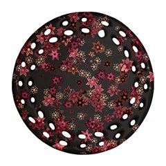 Pink Wine Floral Print Ornament (round Filigree) by SpinnyChairDesigns