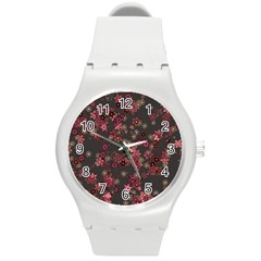 Pink Wine Floral Print Round Plastic Sport Watch (m) by SpinnyChairDesigns