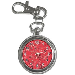 Red Wildflower Floral Print Key Chain Watches by SpinnyChairDesigns