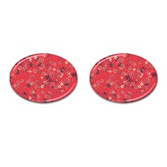 Red Wildflower Floral Print Cufflinks (oval) by SpinnyChairDesigns