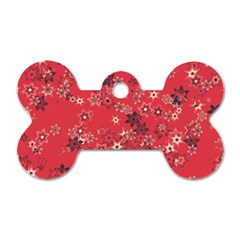 Red Wildflower Floral Print Dog Tag Bone (two Sides) by SpinnyChairDesigns