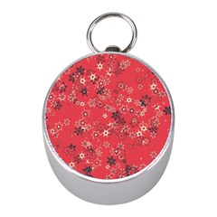 Red Wildflower Floral Print Mini Silver Compasses by SpinnyChairDesigns