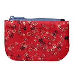 Red Wildflower Floral Print Large Coin Purse by SpinnyChairDesigns