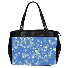 Yellow Flowers On Blue Oversize Office Handbag (2 Sides) by SpinnyChairDesigns