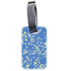 Yellow Flowers On Blue Luggage Tag (two Sides) by SpinnyChairDesigns