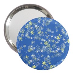 Yellow Flowers On Blue 3  Handbag Mirrors by SpinnyChairDesigns