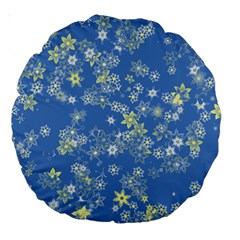 Yellow Flowers On Blue Large 18  Premium Round Cushions by SpinnyChairDesigns