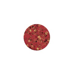 Gold And Rust Floral Print 1  Mini Buttons by SpinnyChairDesigns