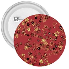 Gold And Rust Floral Print 3  Buttons by SpinnyChairDesigns