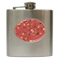 Gold And Rust Floral Print Hip Flask (6 Oz) by SpinnyChairDesigns