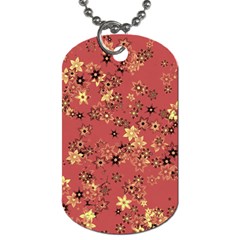 Gold And Rust Floral Print Dog Tag (two Sides) by SpinnyChairDesigns