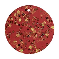 Gold And Rust Floral Print Round Ornament (two Sides) by SpinnyChairDesigns