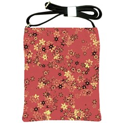 Gold And Rust Floral Print Shoulder Sling Bag by SpinnyChairDesigns