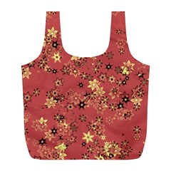 Gold And Rust Floral Print Full Print Recycle Bag (l) by SpinnyChairDesigns