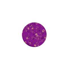 Gold Purple Floral Print 1  Mini Magnets by SpinnyChairDesigns