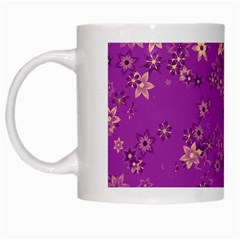 Gold Purple Floral Print White Mugs by SpinnyChairDesigns