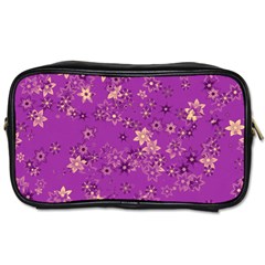 Gold Purple Floral Print Toiletries Bag (one Side) by SpinnyChairDesigns