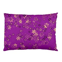 Gold Purple Floral Print Pillow Case (two Sides) by SpinnyChairDesigns