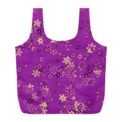 Gold Purple Floral Print Full Print Recycle Bag (l) by SpinnyChairDesigns