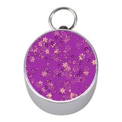 Gold Purple Floral Print Mini Silver Compasses by SpinnyChairDesigns