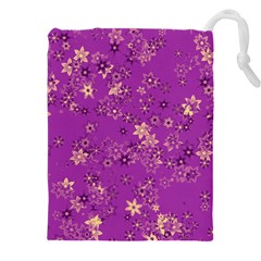 Gold Purple Floral Print Drawstring Pouch (4xl) by SpinnyChairDesigns