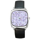 Pastel Purple Floral Pattern Square Metal Watch Front