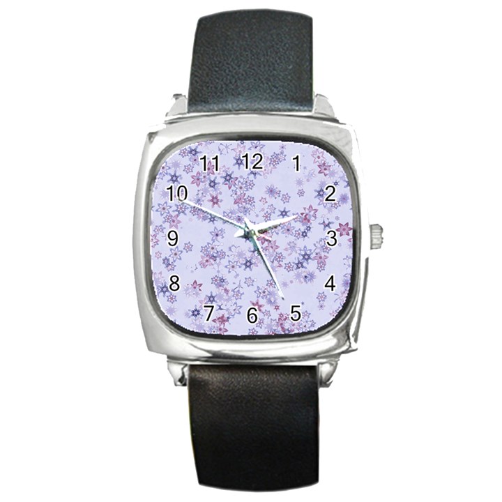 Pastel Purple Floral Pattern Square Metal Watch